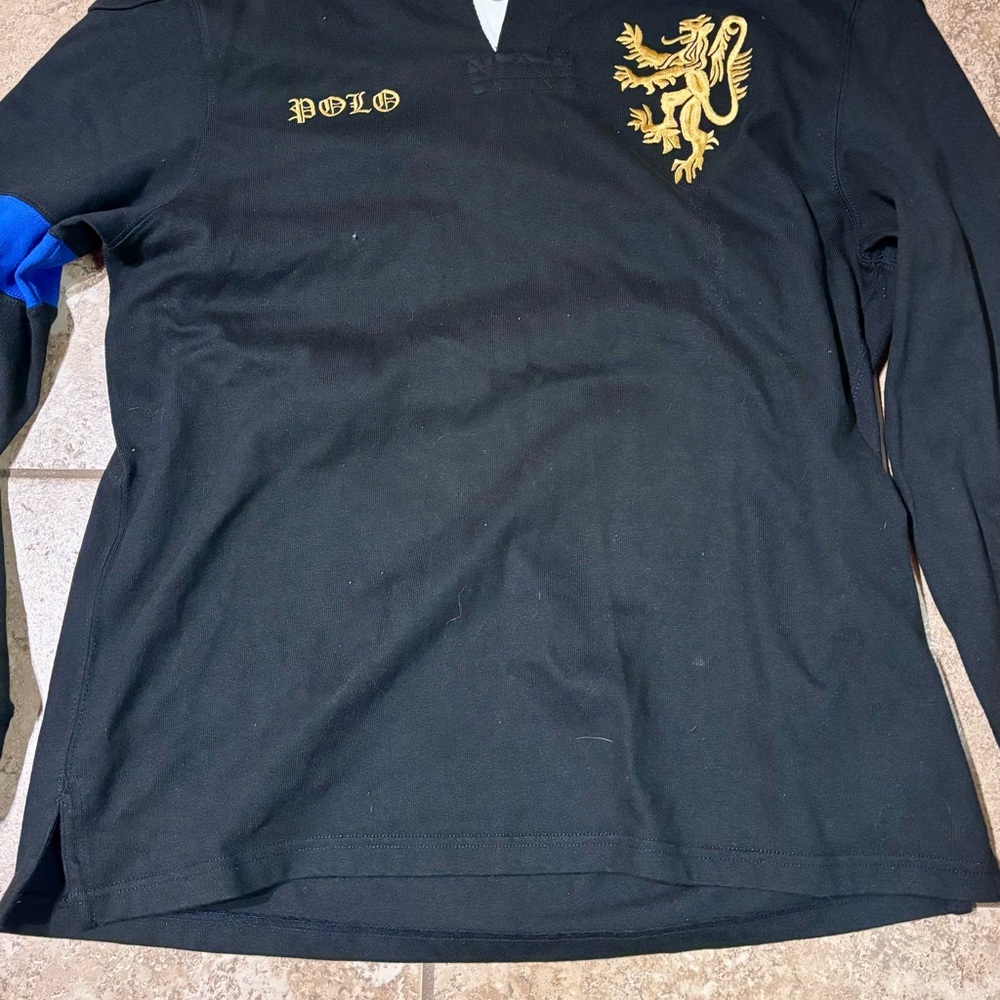 POLO by RALPH LAUREN XL Black Big Lion Crest Rugby Men’s Long Sleeve Shirt